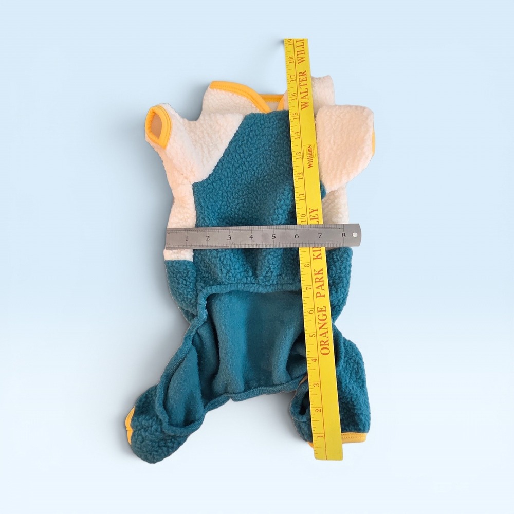 Two Tone Sherpa Fleece Dog Pajamas Teal Cream Pet Onesie with D-Ring Size Small - Picture 6 of 9